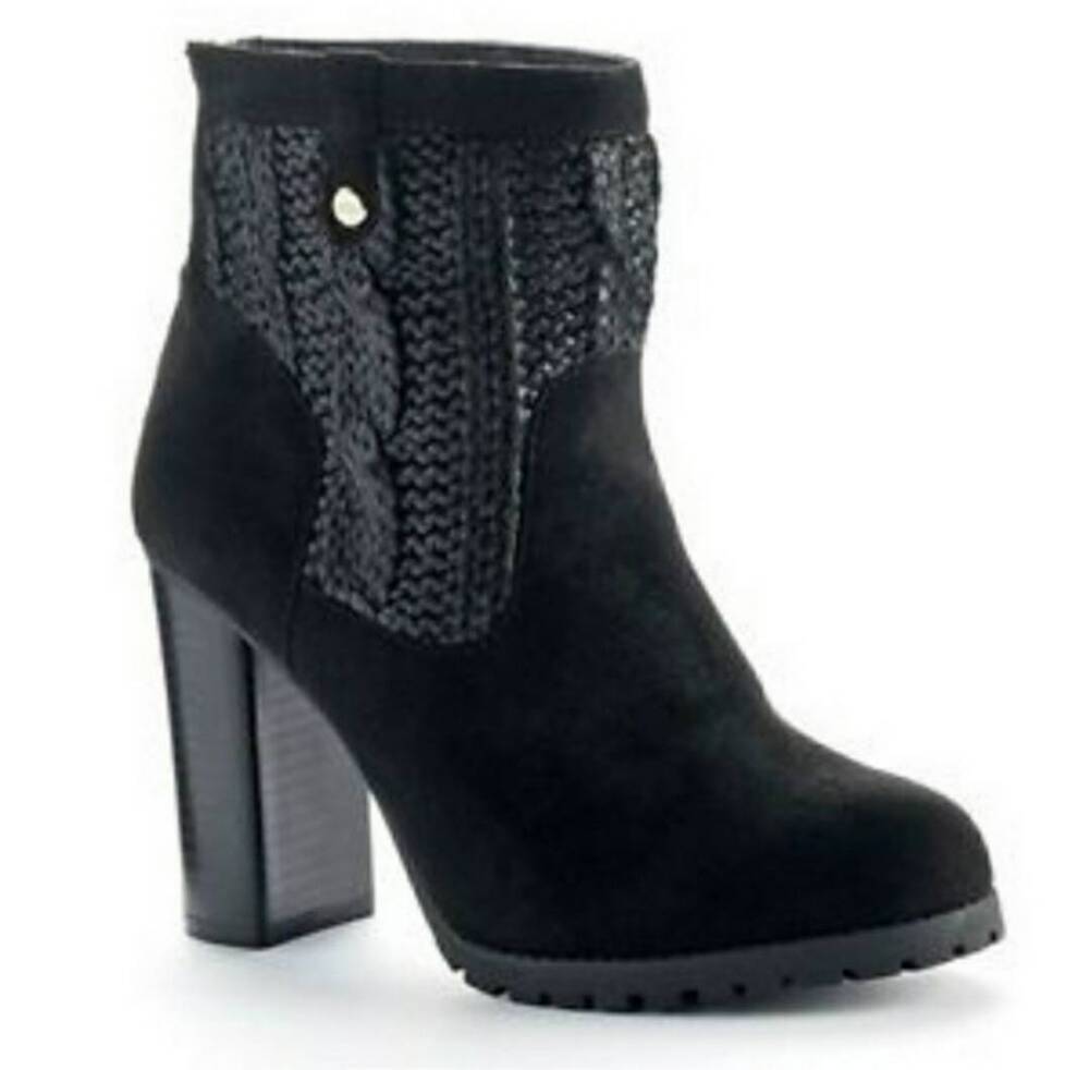 Juicy‎ Couture JCLUPIABLACK Black Suede Cable Knit Heeled Ankle Boots Mens 7